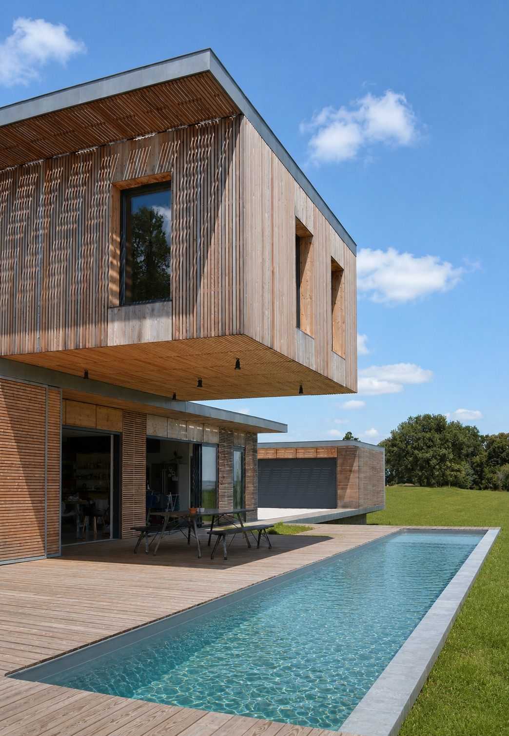 Contemporary wood and concrete house by an architect in Provence-Alpes-Côte d'Azur
