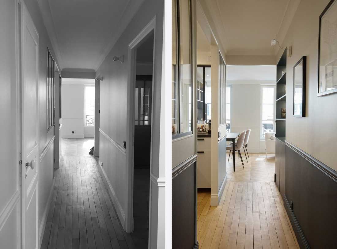 Avant-Après : aménagement d'un couloir - entrée par un architecte d'intérieur dans le Var