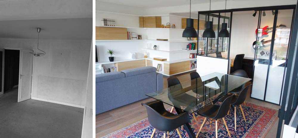 Photo avant aprés de la rénovation d'un appartement de 100 m² à Toulon