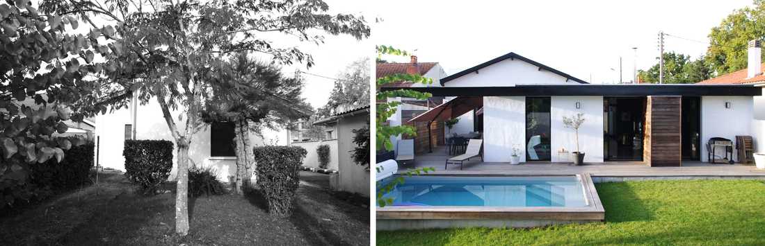 Avant - Aprés : Aménagement d'une piscine dans un jardin