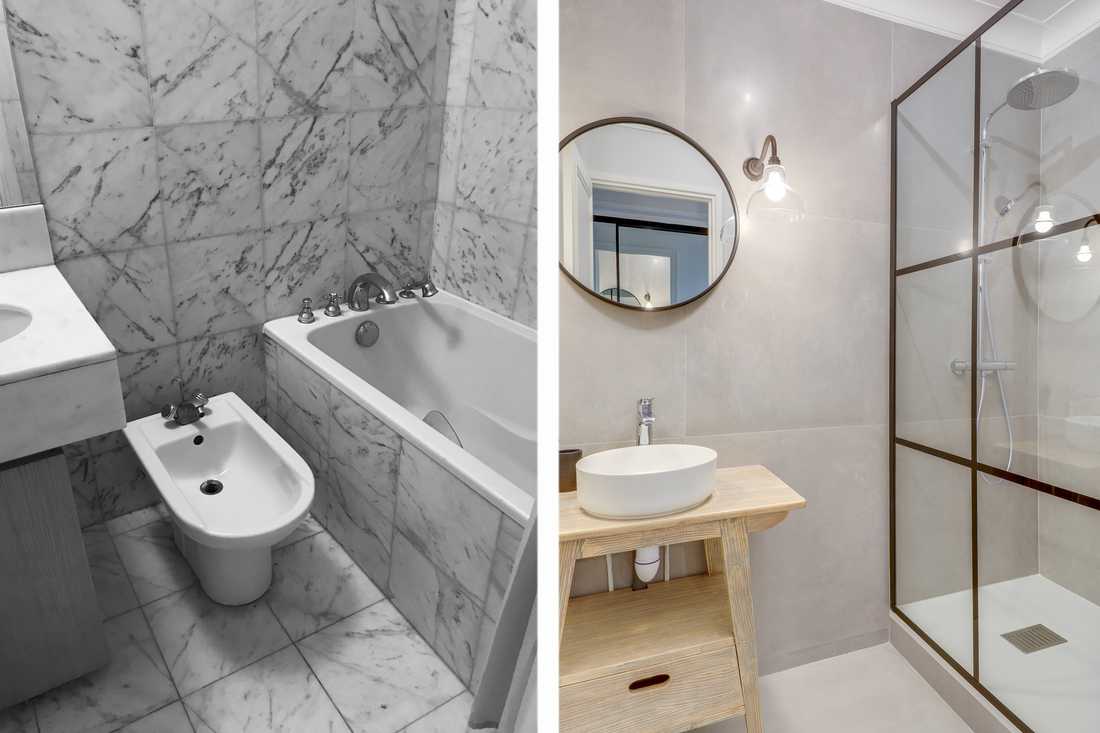 Avant - après : Rénovation d'une salle de bain par un architecte d'intérieur dans le Var