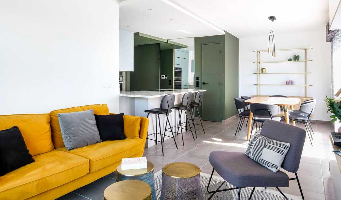 Interior design of the living room of a new apartment in Toulon