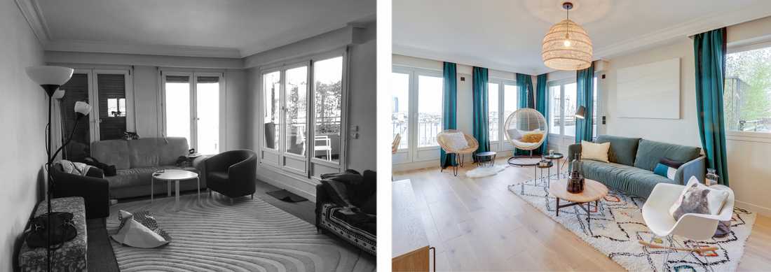 Avant - après : Aménagement du salon d'un appartement des années 60 par un architecte d'intérieur à Toulon