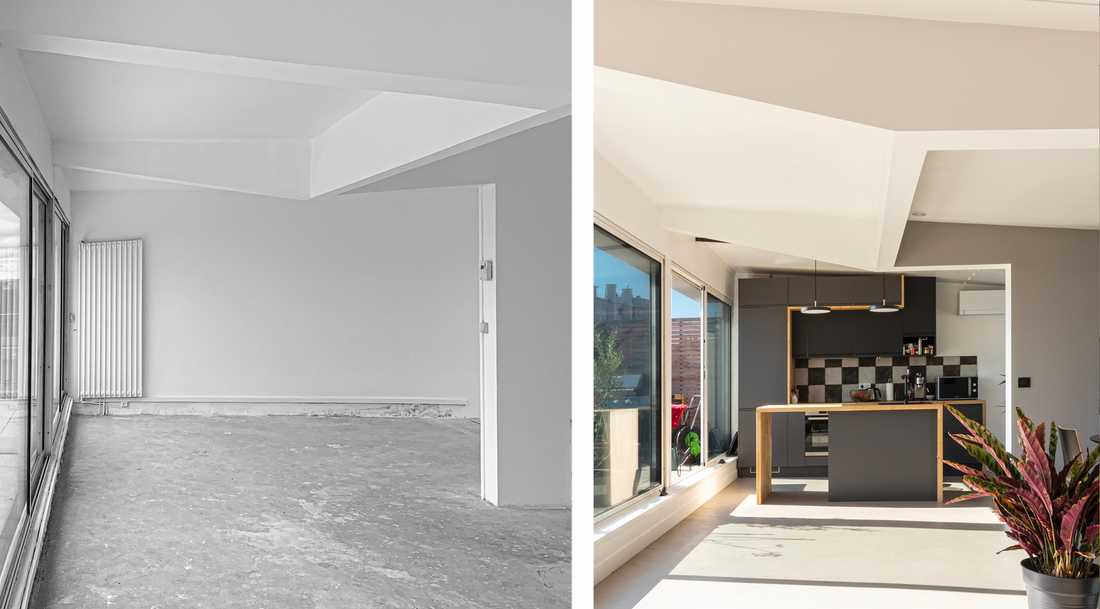 Avant-Après : Aménagement d'une cuisine ouverte dans un duplex par un architecte à Toulon